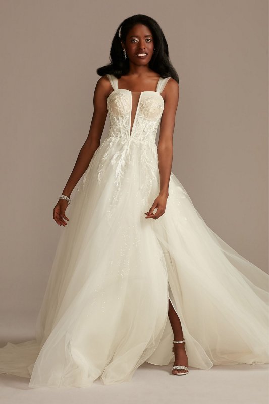 Removable Straps Tulle Wedding Dress with Slits Galina Signature LSSWG898