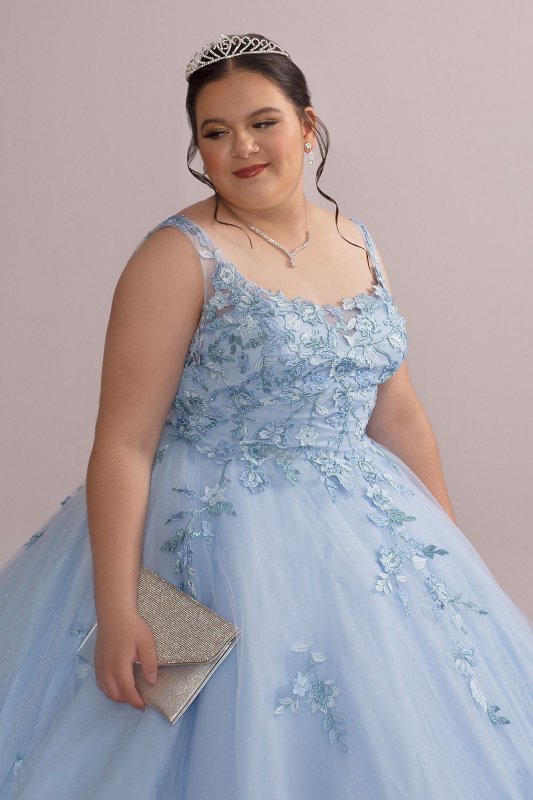 Metallic Floral Plus Size Tulle Quince Ball Gown Fifteen Roses 8FR2114