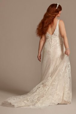 V-Neck Lace Plus Wedding Dress with Scallop Hem Melissa Sweet 8MS251250