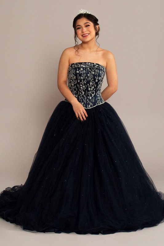 Beaded Satin and Tulle Strapless Quinceanera Dress Fifteen Roses FR2109