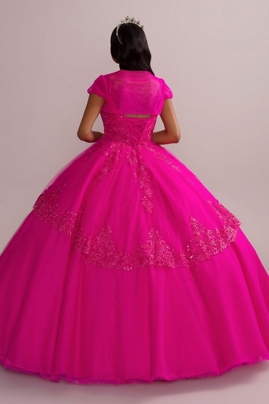 Corded Lace Quince Ball Gown with Bolero Fifteen Roses FR2112