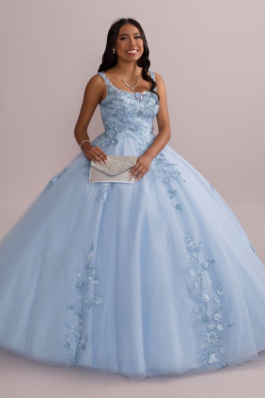 Metallic Floral Glitter Tulle Quince Ball Gown Fifteen Roses FR2114