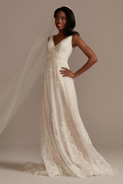 V-Neck Lace Wedding Dress with Scallop Hem Melissa Sweet MS251250