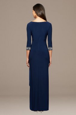 Petite A-Line Cascade Dress with Beaded Sleeves Alex Evenings 2351416