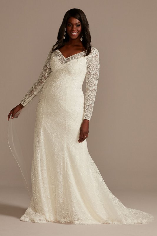 Lace Beaded Long Sleeve Tall Plus Wedding Dress Melissa Sweet 4XL8SLMS251206