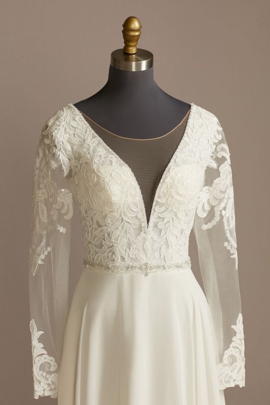 Long Sleeve Lace Applique Tall Wedding Dress Galina Signature 4XLSLLBSWG842