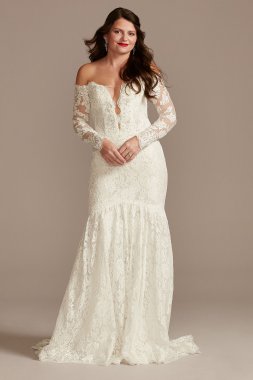 Long Sleeve Plunging Tall Lace Wedding Dress Galina Signature 4XLSLSWG855