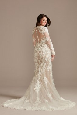 Long Sleeve Sequin Floral Petite Wedding Dress Galina Signature 7SLSWG843