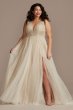 Plunging-V Illusion Beaded Plus Size Wedding Dress Galina Signature 9LBSWG837