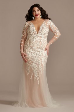 Long Sleeve Bodysuit Plus Size Wedding Dress Galina Signature 9LSSWG851