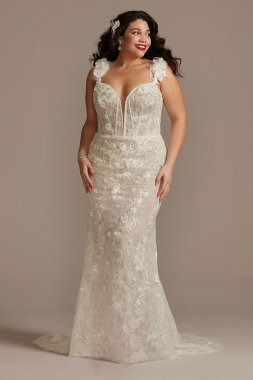 3D Floral Plunge Plus Size Bodysuit Wedding Dress Galina Signature 9MBSWG885