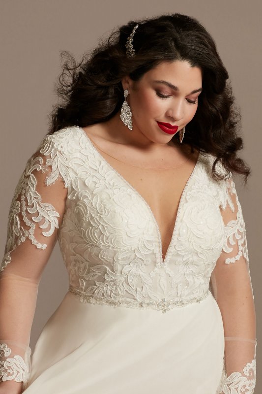 Long Sleeve Lace Applique Plus Size Wedding Dress Galina Signature 9SLLBSWG842