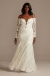 Long Sleeve Plunging Plus Size Lace Wedding Dress Galina Signature 9SLSWG855