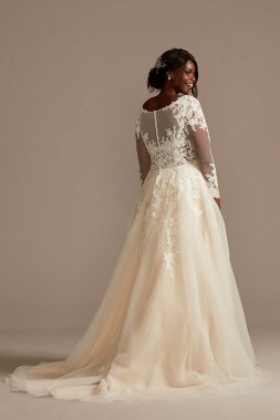 Lace and Tulle Long Sleeve Ball Gown Wedding Dress David's Bridal Collection 9SLWG3861