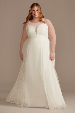 High Neck Lace Godet Plus Size Wedding Dress DB Studio 9WG4021