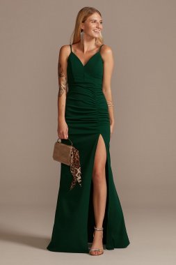 Crepe Spaghetti Strap Gown with Ruching Emerald Sundae ABF3405600