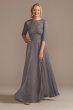 High Neck Lace Three-Fourth Sleeve A-Line Dress Oleg Cassini D40NY013V2