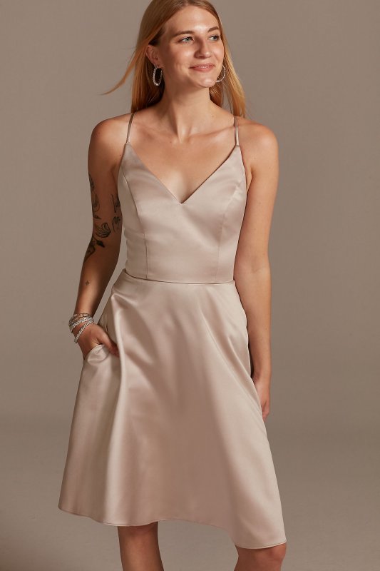 Spaghetti Strap Satin Short Bridesmaid Dress David's Bridal F20245