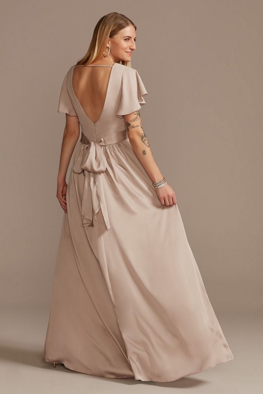 Flutter Sleeve V-Neck Charmeuse Bridesmaid Dress David's Bridal F20347