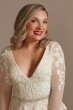 Illusion Long Sleeve Applique Plunge Wedding Dress Galina Signature LBSWG820