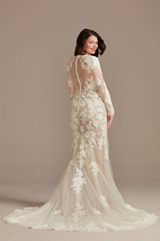 Long Sleeve Sequin Floral Applique Wedding Dress Galina Signature SLSWG843