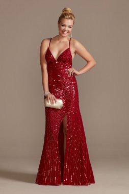 Crossing Sequin Sheath Dress with Slit David's Bridal WGINKI20191020