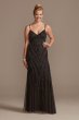 Beaded Overlay Spaghetti Strap Dress with Godets David's Bridal WGINSLD2891