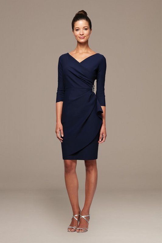 Surplice Scuba Sheath Dress with Cascade Ruffle Alex Evenings 134134