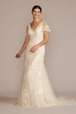 Soft Tulle Flutter Sleeve Tall Wedding Gown Melissa Sweet 4XLMS251252