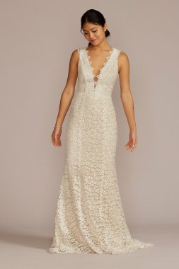 Allover Lace Tank Tall Wedding Gown with V-Back DB Studio 4XLWG4061