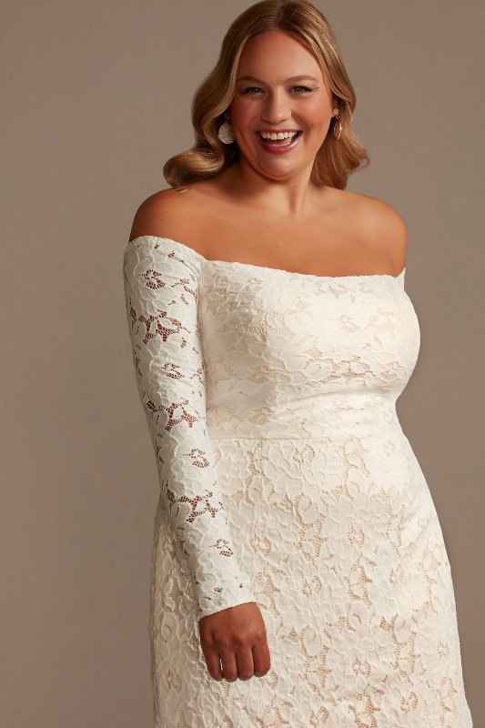 Long Sleeve Off Shoulder Stretch Lace Plus Dress DB Studio 9SDWG0979