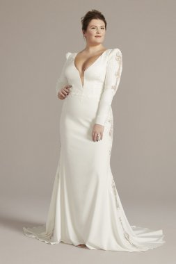 Long Sleeve Crepe Mermaid Plus Size Wedding Gown Galina Signature 9SWG919