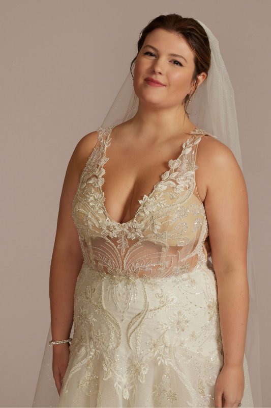 Drop Waist Beaded Applique Plus Size Wedding Gown Galina Signature 9SWG923