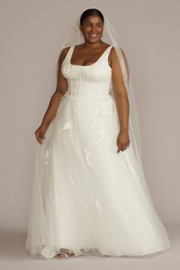 Floral Scoop Neck Tank Plus Size Wedding Gown DB Studio 9WG4062