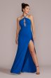 Cutout Scuba Crepe Halter Gown with Skirt Slit Emerald Sundae AGM3405