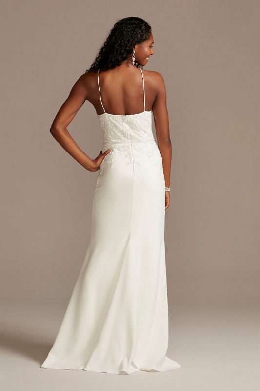 Beaded Stretch Crepe Halter Sheath Wedding Dress David's Bridal Collection AP2E209212