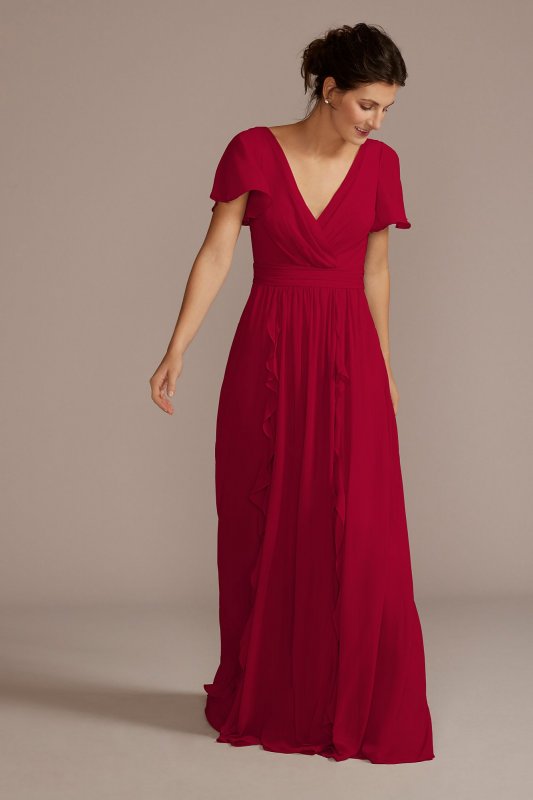 Chiffon Flutter Sleeve Ruffle Bridesmaid Dress David's Bridal F20487