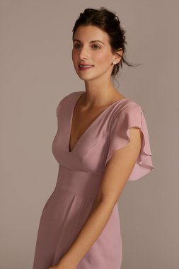 Flutter Sleeve Chiffon V-Neck Bridesmaid Dress David's Bridal F20506