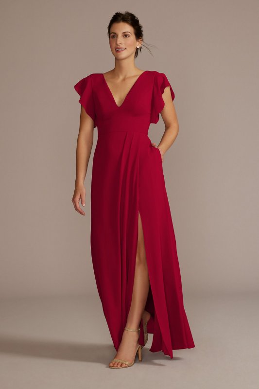 Flutter Sleeve Chiffon V-Neck Bridesmaid Dress David's Bridal F20506