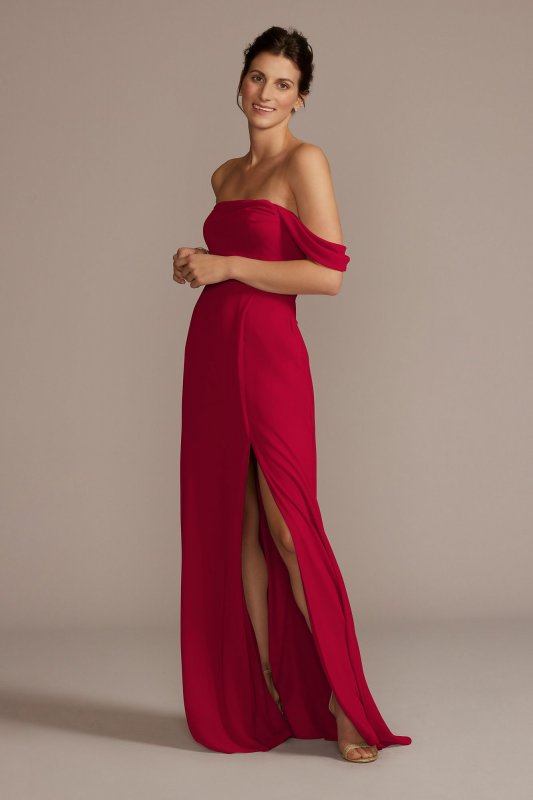 Chiffon Cowl Off-the Shoulder Bridesmaid Dress David's Bridal F20538