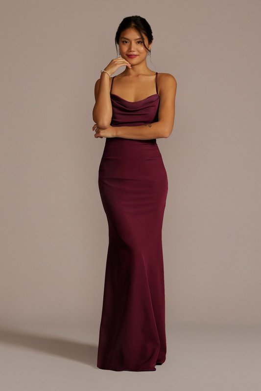 Stretch Crepe Cowl Neck Strappy Bridesmaid Dress Galina Signature GS290054