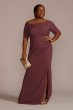 Plus Crepe Off the Shoulder Sheath with Skirt Slit Oleg Cassini WBM2739W