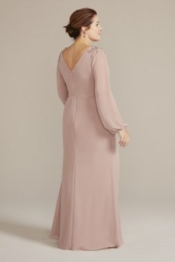 Plus Embellished Chiffon Gown with Long Sleeves Oleg Cassini WBM2815W