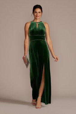 Embellished Velvet Sheath Dress with Keyholes Oleg Cassini WBM2833