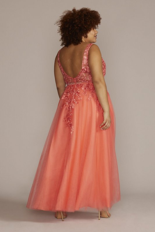 Plus Illusion Tulle Ball Gown with Beaded Lace Jules and Cleo WBM2844W