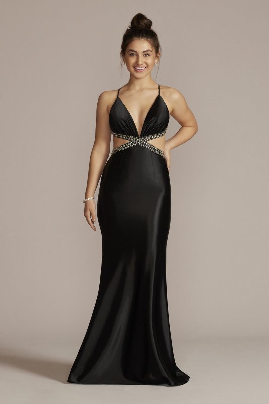 Crystal Beaded Cutout Satin Prom Dress Jules and Cleo WBM2950