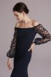 Off-the-Shoulder Crepe Gown with Illusion Sleeves Oleg Cassini WBM2965