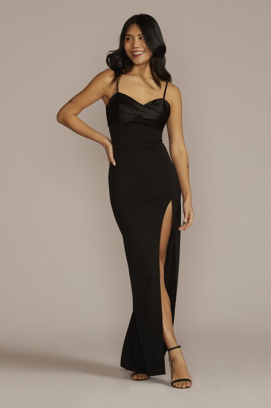 Spaghetti Strap Crepe and Satin Sheath with Slit DB Studio WBM3020