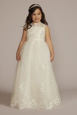 Mock Neck Lace Applique Flower Girl Dress DB Studio WG1455