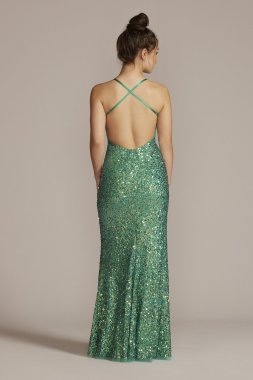 Spaghetti Strap Sequin Sheath Dress with Slit Jules and Cleo WGINP2011B